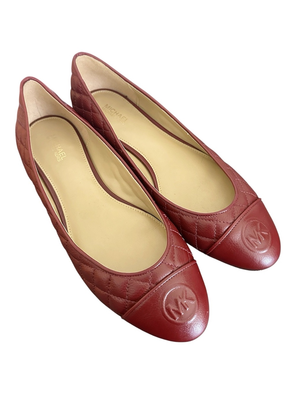 Michael Michael Kors Dylyn Quilted Leather Ballet Flat in Brandy Wine Red Size 8